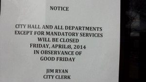 Sign posted outside City Hall in Wilkes-Barre, Pennsylvania
