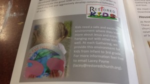 Restored Church's Restored Kids program is aimed at teaching "kids from infant to 3rd grade" about Jesus.
